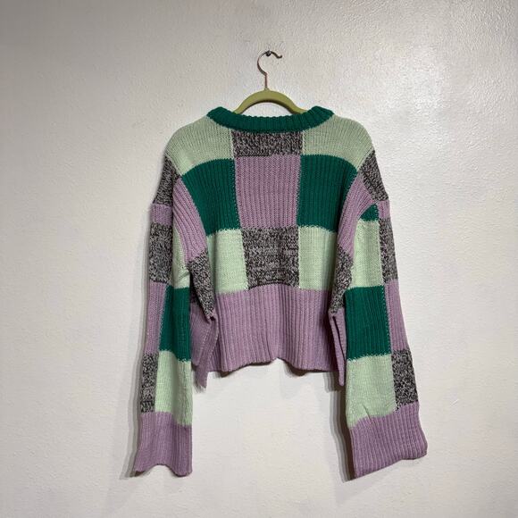 For Love & Lemons Green Colorblock Finley Cropped Oversized Sweater Sz XS NWT - Picture 12 of 15